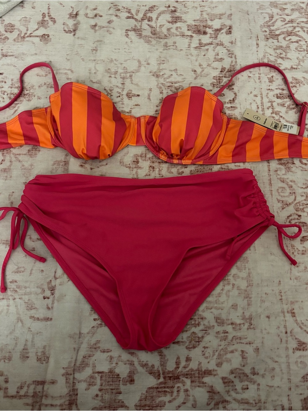 No Boundaries Orange & Pink Striped Underwire Bikini Set